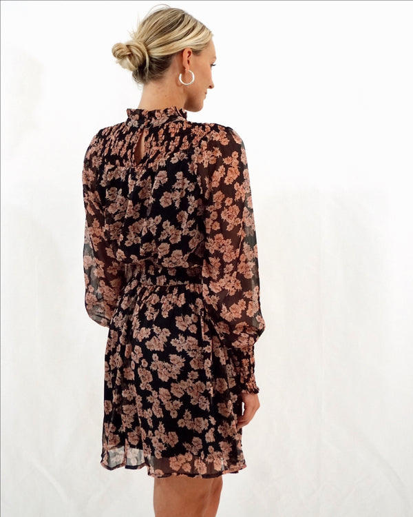 Mock Neck Floral Sheer Dress