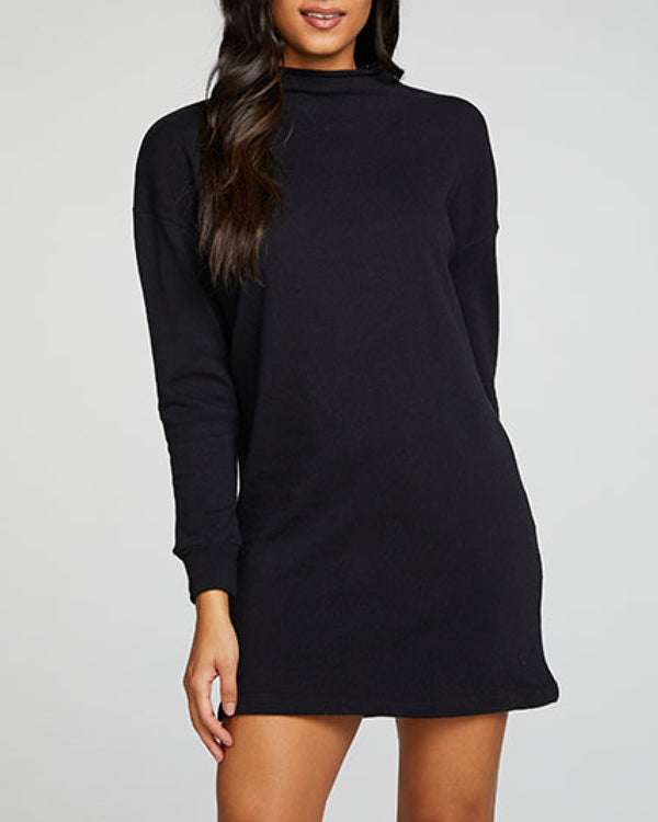 Mock-Neck Fleece Long-Sleeve Dress